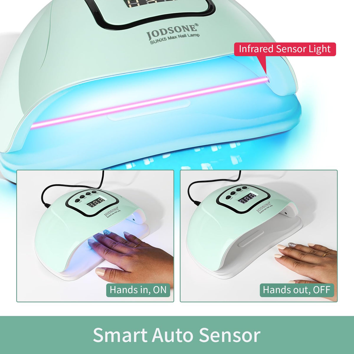 JODSONE UV LED Nail Lamp light green with gel polish