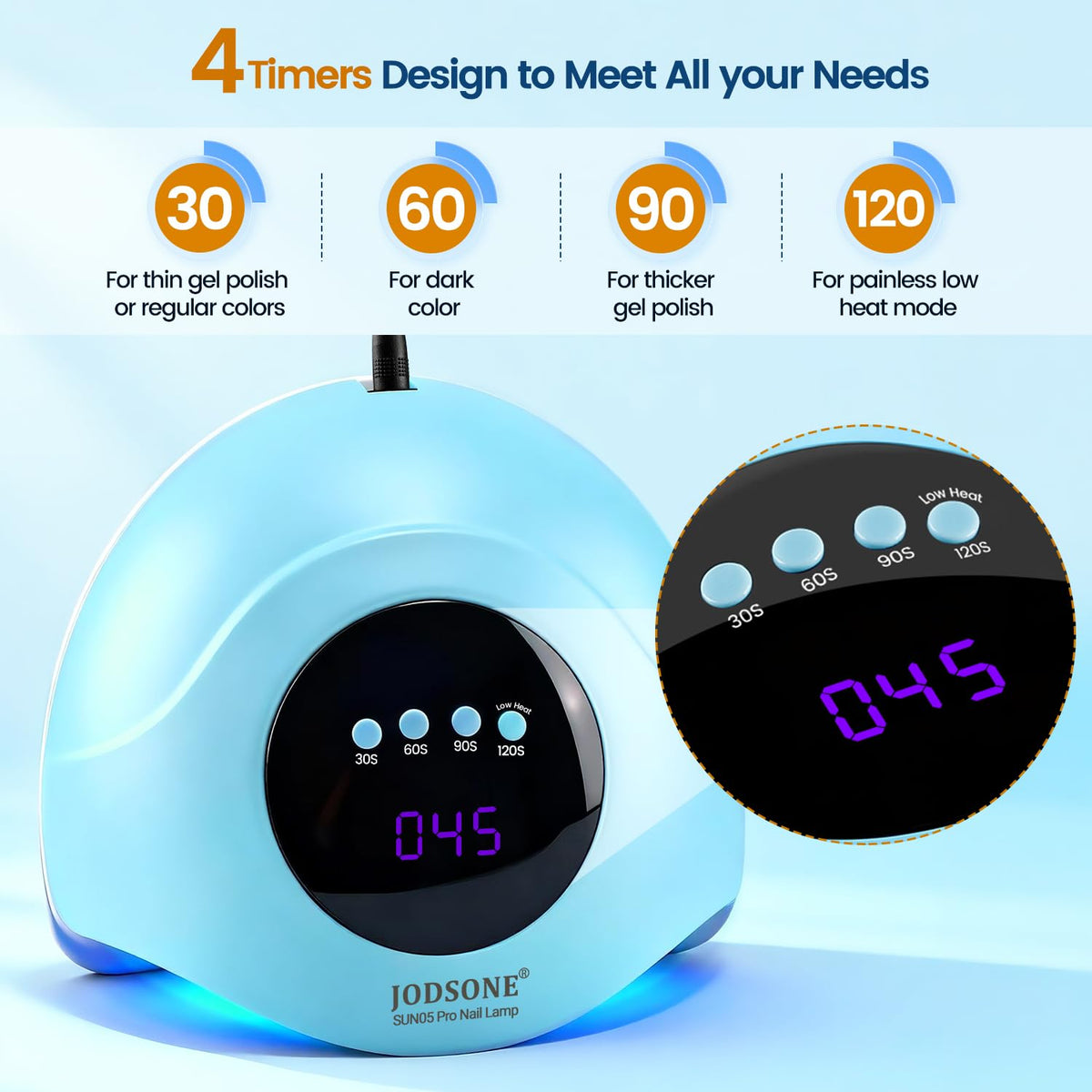 JODSONE UV LED Nail Lamp side view with buttons