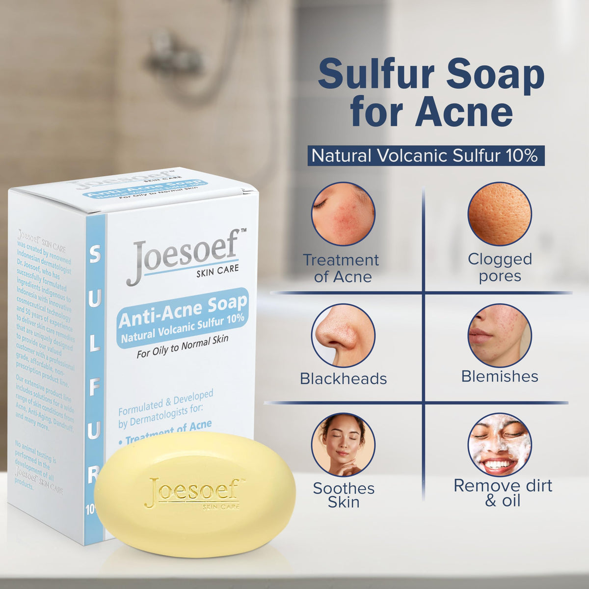 JOESOEF SKIN CARE Sulfur Soap side view showing texture
