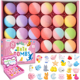 JOFEI 24 pack bath bombs for kids with vibrant colours and animal toys