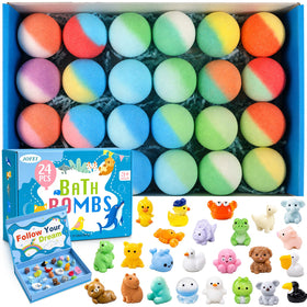 JOFEI Kids Bath Bombs 24 Pack with assorted animal toys
