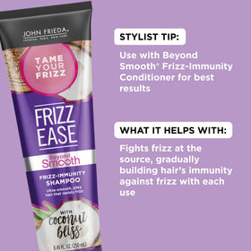 John Frieda Frizz Ease Beyond Smooth Shampoo bottle with coconut oil