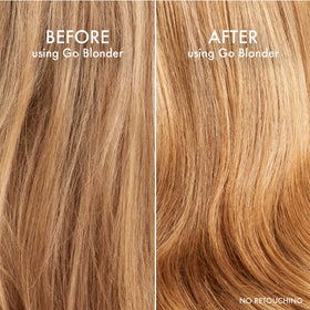John Frieda Go Blonder Lightening Shampoo in a bathroom setting