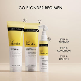 John Frieda Go Blonder Lightening Shampoo in a shower caddy