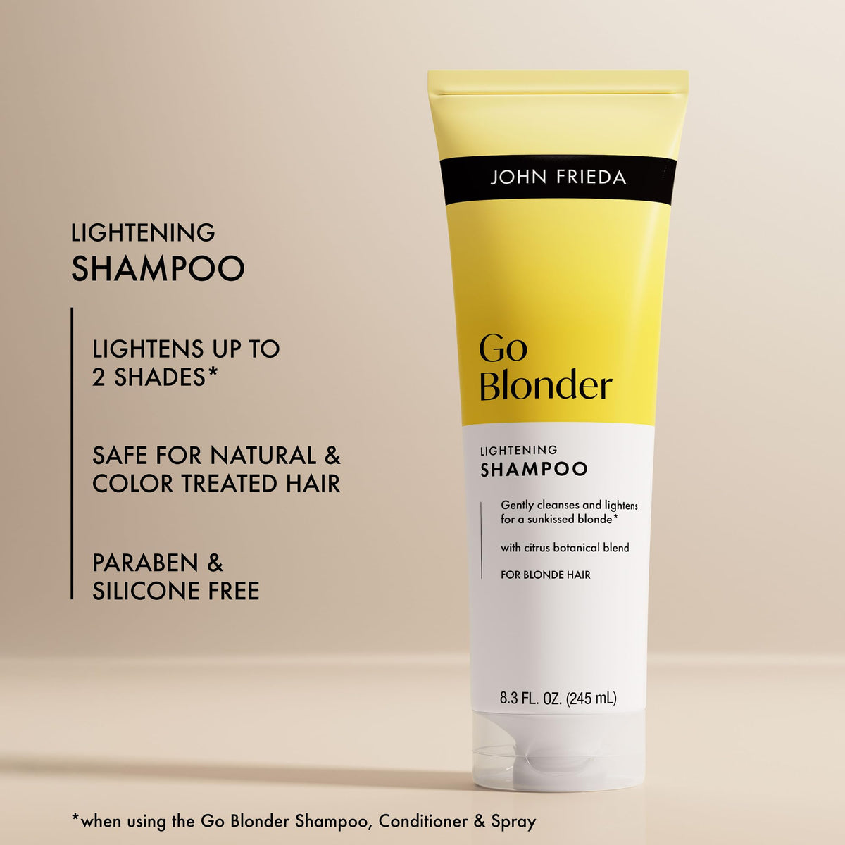 John Frieda Go Blonder Lightening Shampoo with citrus botanical ingredients