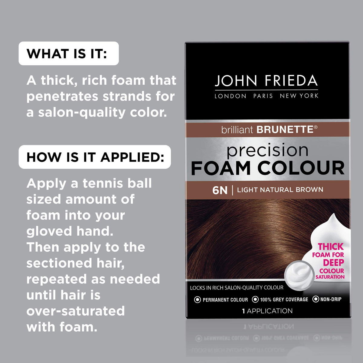 John Frieda hair colour kit contents including foamer and gloves