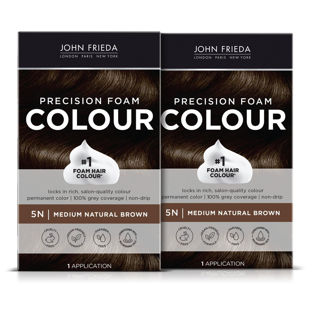 John Frieda Precision Foam Colour 5N Medium Natural Brown hair dye kit front view