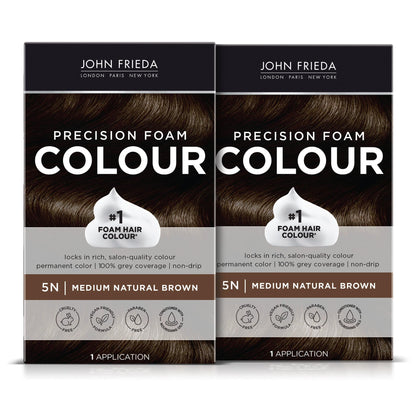 John Frieda Precision Foam Colour 5N Medium Natural Brown hair dye kit front view