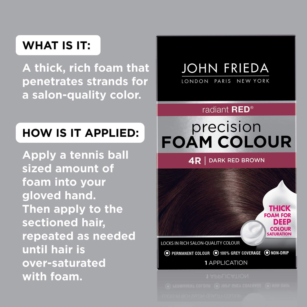 John Frieda Precision Foam Colour Dark Red Brown 4R foam application