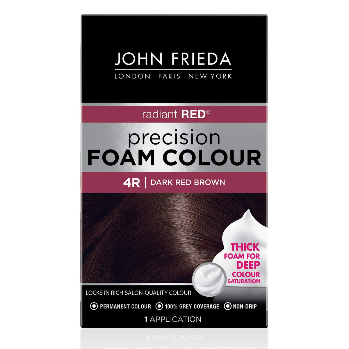 John Frieda Precision Foam Colour Dark Red Brown 4R packaging front view