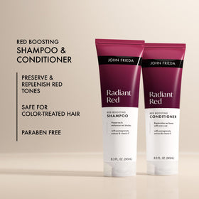 John Frieda Radiant Red Shampoo being applied to wet hair