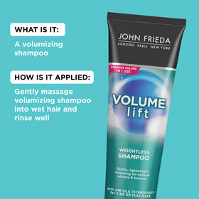 John Frieda Volume Lift Shampoo in a bathroom setting