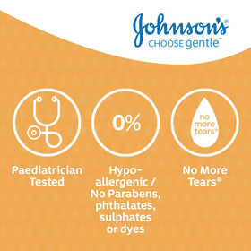 Johnson & Johnson Baby Shampoo 540g with a baby bath scene