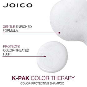 Joico K-pak Color Therapy Shampoo and Conditioner on bathroom shelf