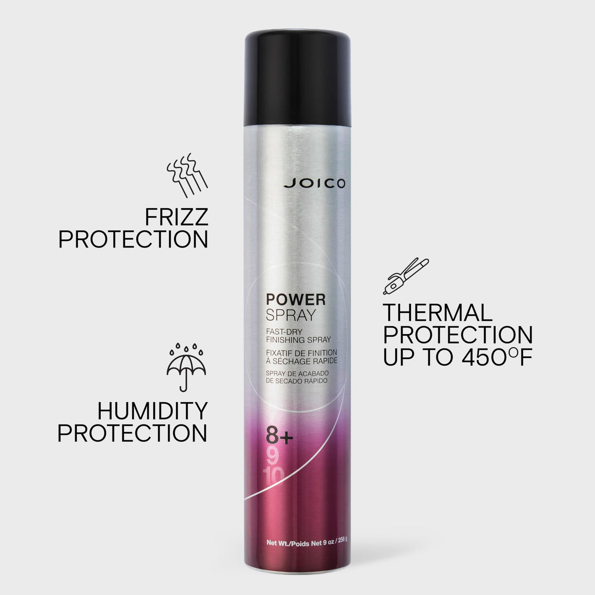 Joico Power Spray Fast-Dry Finishing Spray in use on styled hair