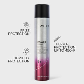 Joico Power Spray Fast-Dry Finishing Spray in use on styled hair