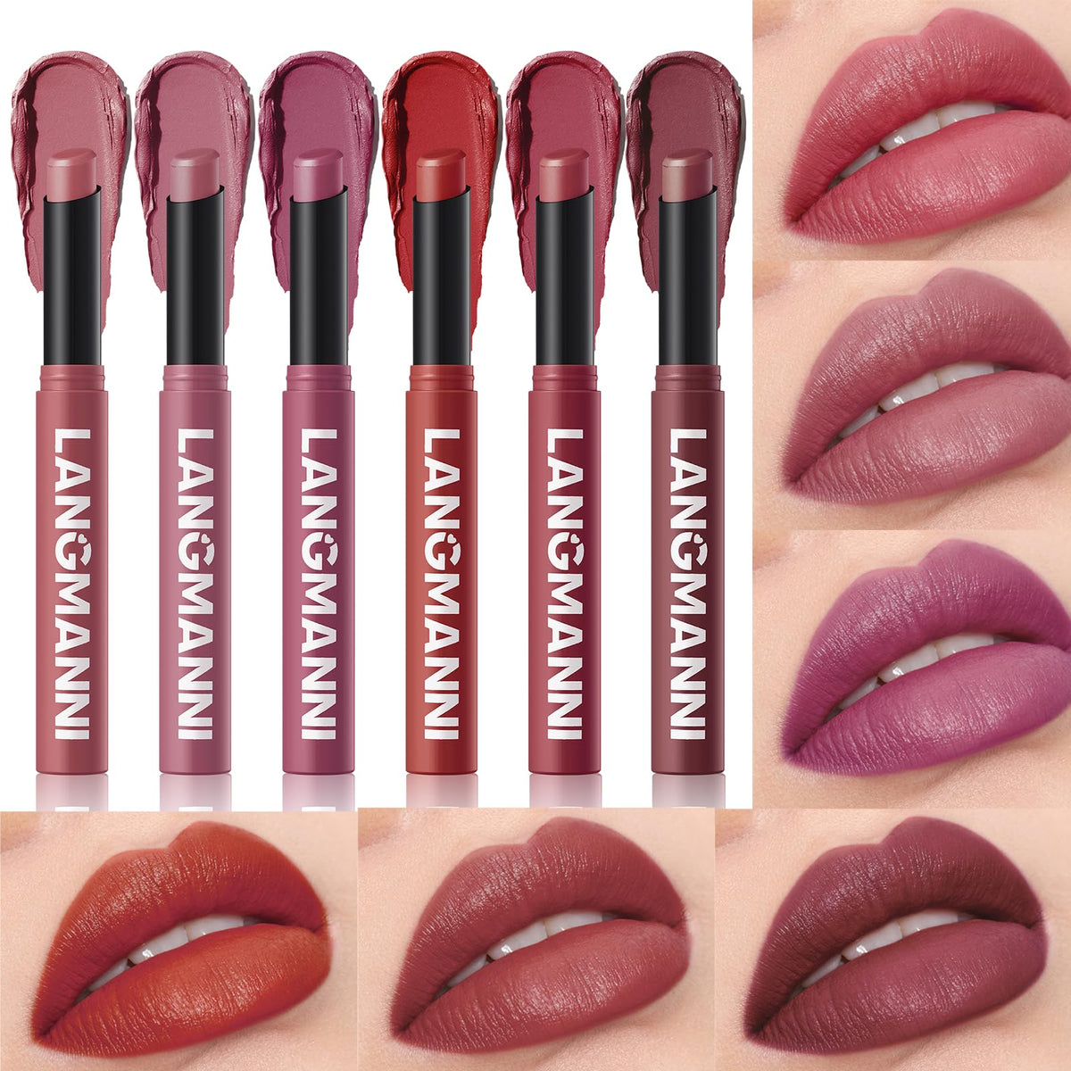 Jolilab Velvet Matte Lipstick Set 6Pcs with diverse shades