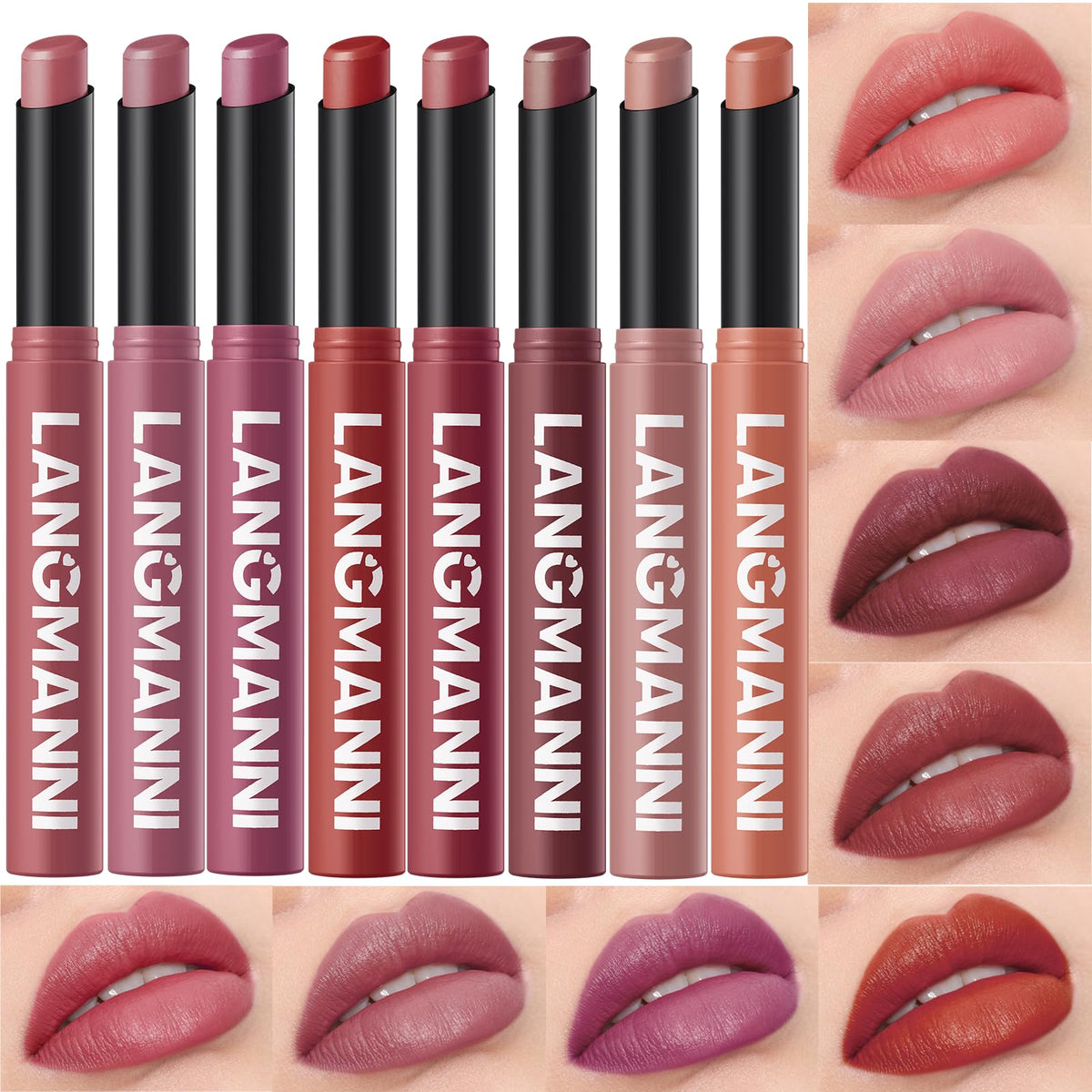 Jolilab Velvet Matte Lipstick Set with eight shades displayed