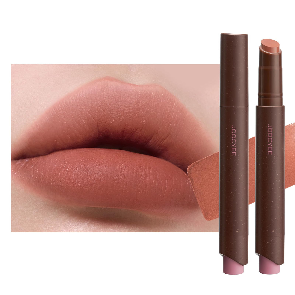 Joocyee Velvet Rouge Matte Lipstick Pencil in red brown shade, front view