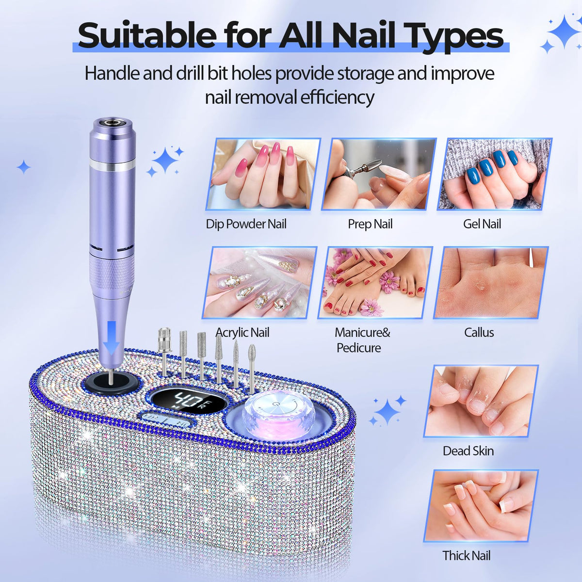 JOSGLOI Nail Drill E-File compact design on nail table