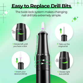 JOSGLOI Nail Drill with 12 different drill bits displayed