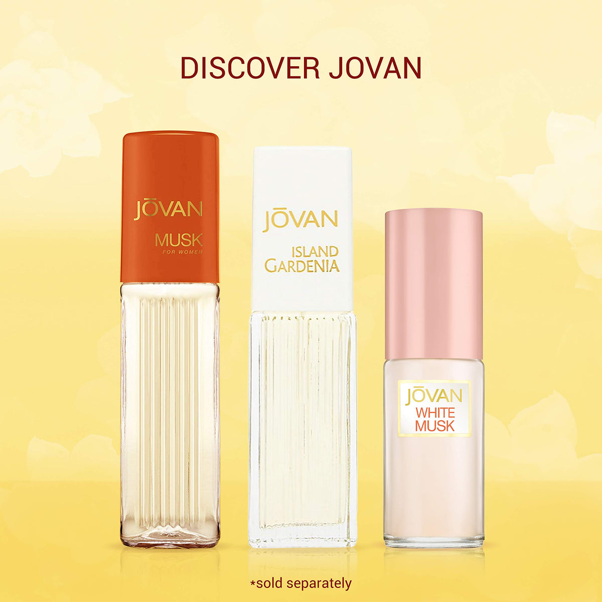 Jovan Island Gardenia Eau de Cologne bottle with flowers