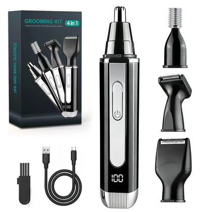Joy RuDa Nose Hair Trimmer front view with attachments