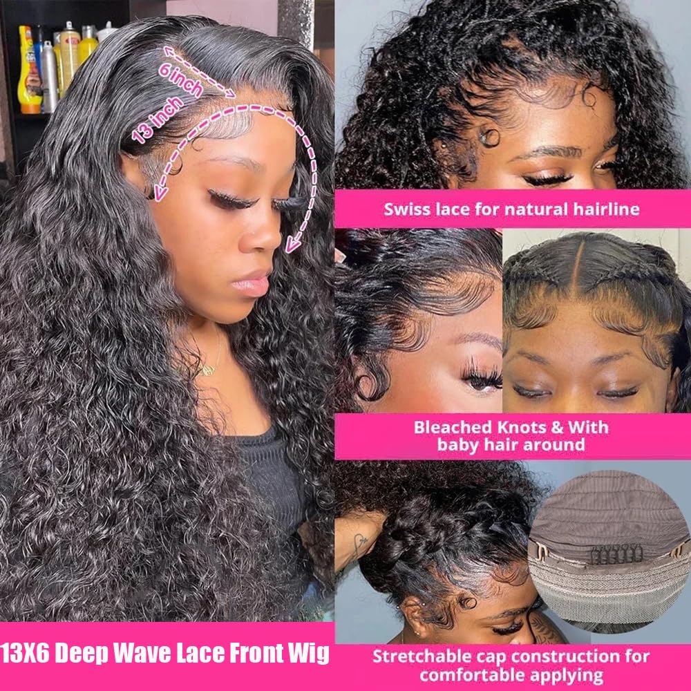 JTMMP 13x6 Deep Wave Lace Front Wig showing adjustable straps