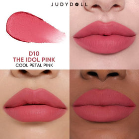 JUDYDOLL Cushion Matte Lip Cream D10 The Idol Pink texture close-up