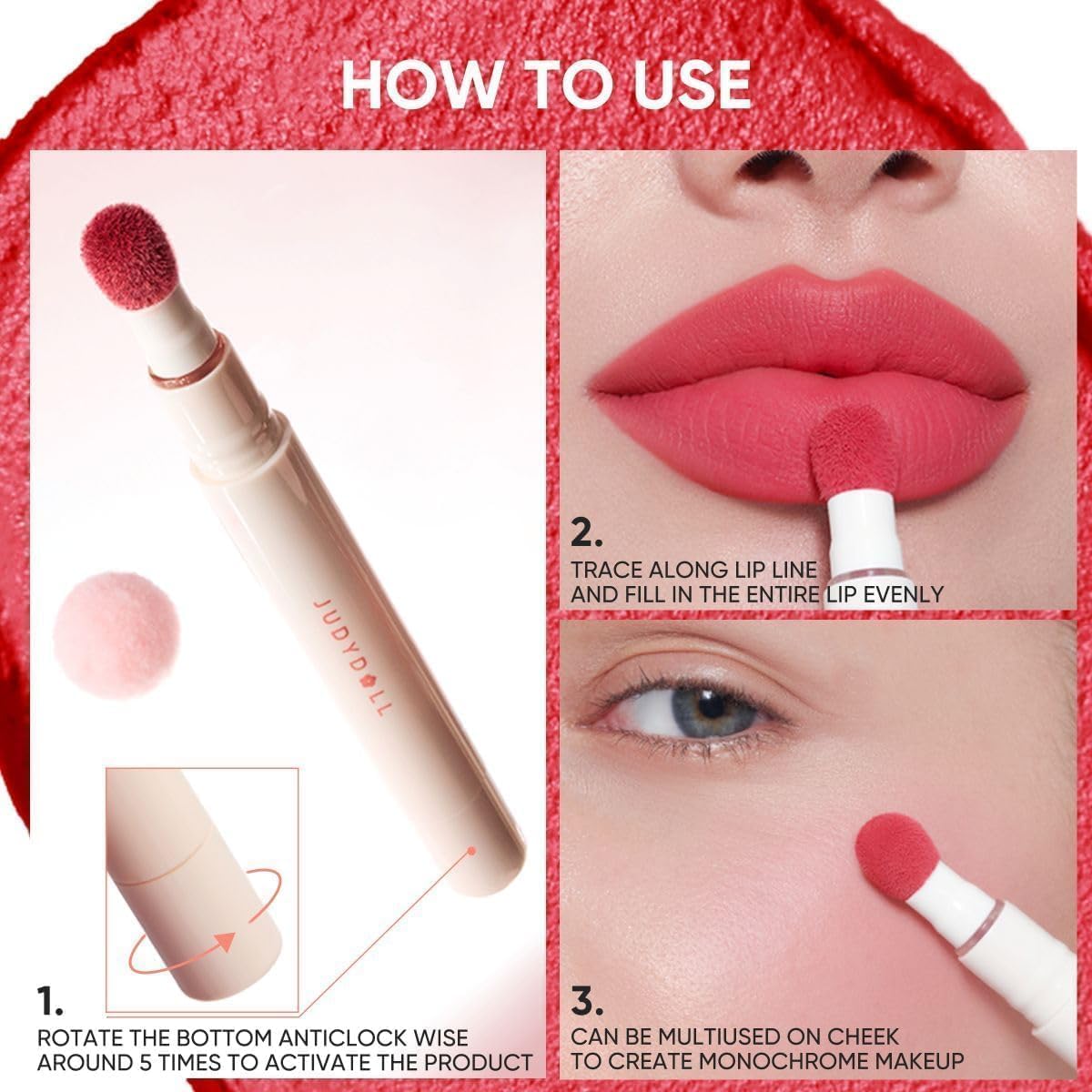 JUDYDOLL Cushion Matte Lip Cream Dusty Fig in beauty setup