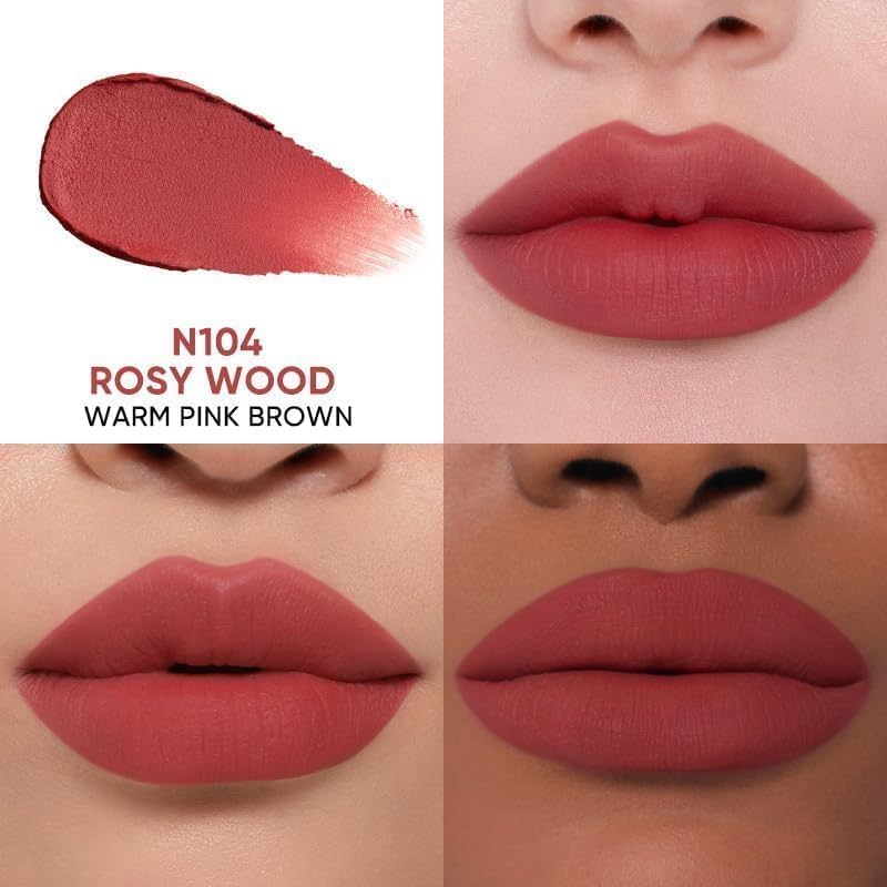 JUDYDOLL Cushion Matte Lip Cream N104 Rosy Wood texture close-up