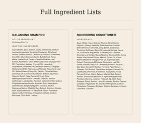 Jupiter Balancing Shampoo and Nourishing Conditioner with ingredients display