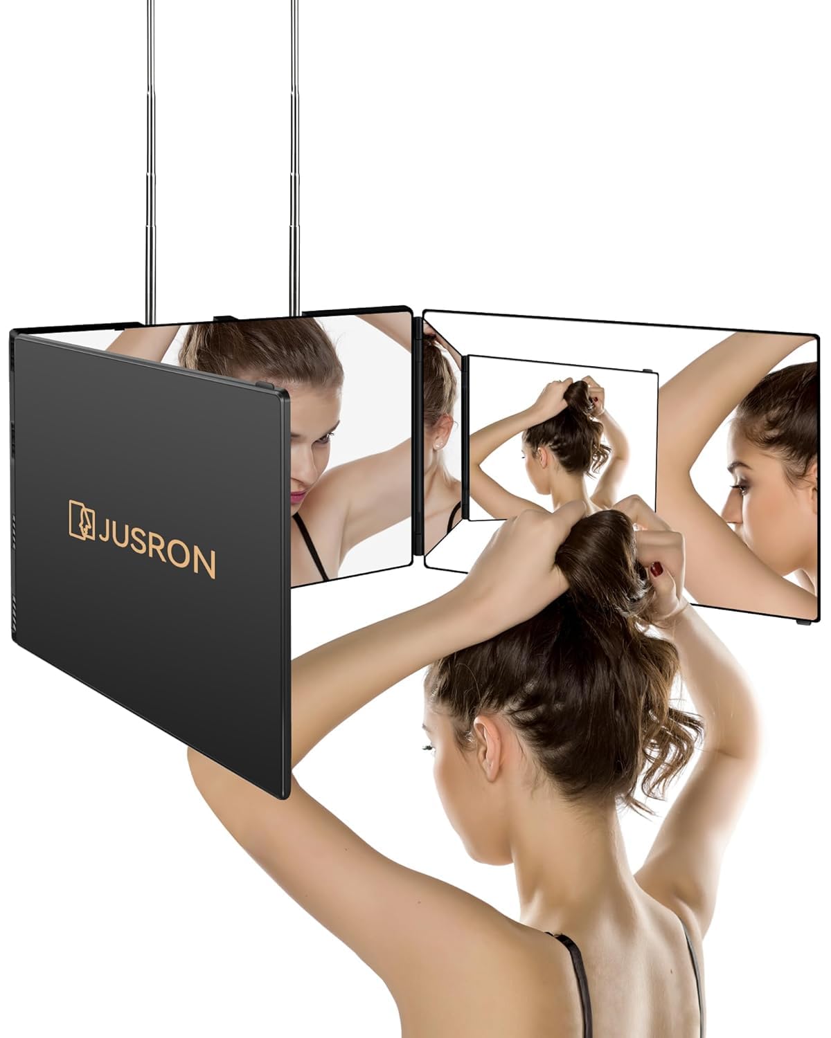 JUSRON 360° Self Hair Cutting Mirror front view with clear HD glass