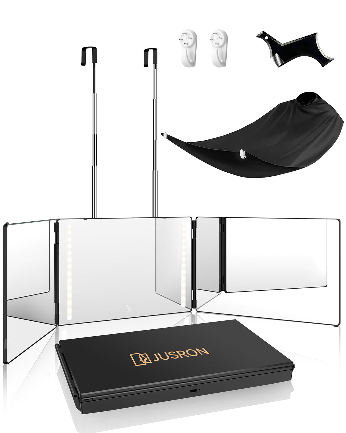 JUSRON 360° Self Hair Cutting Mirror front view with LED lights