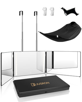 JUSRON 360° Self Hair Cutting Mirror front view with LED lights