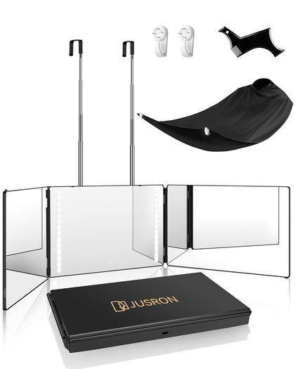 JUSRON 360° Self Hair Cutting Mirror front view with LED lights