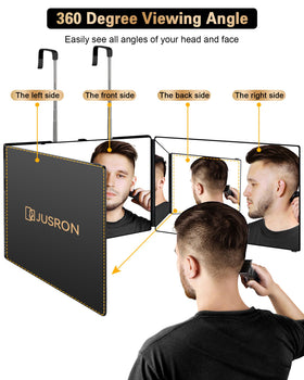 JUSRON 360° Self Hair Cutting Mirror side view showcasing adjustable height