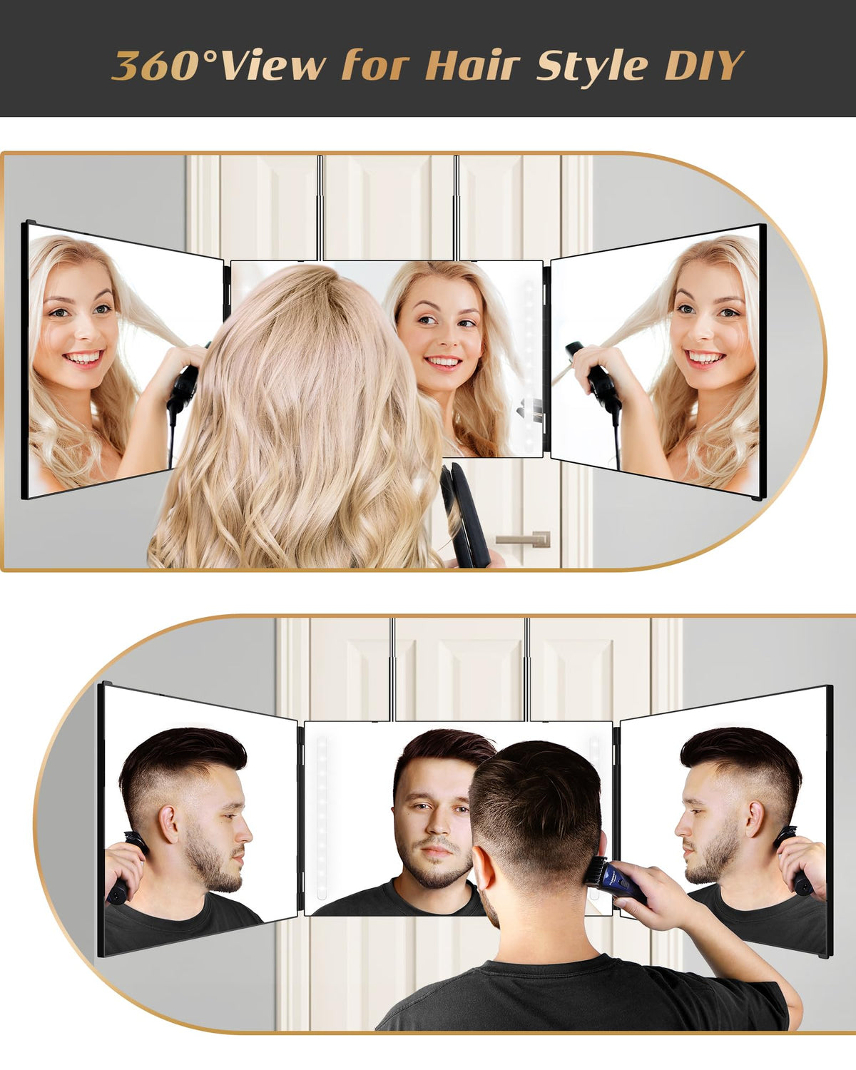 JUSRON Self Hair Cutting Mirror displayed on a table with accessories
