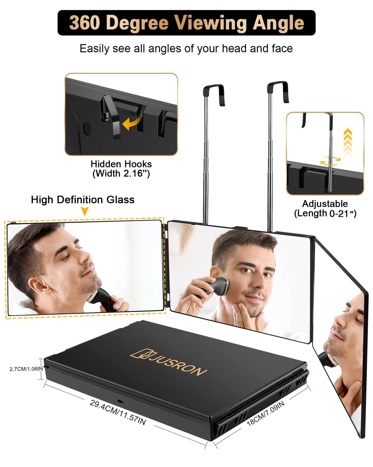 JUSRON Self Hair Cutting Mirror mounted on a wall