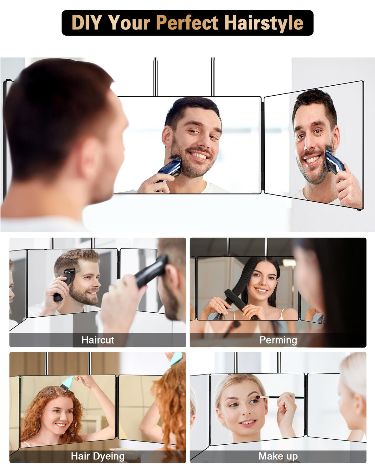 JUSRON Self Hair Cutting Mirror used on a table for hair styling