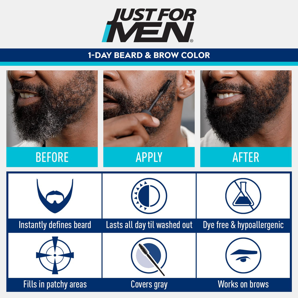 Just for Men 1-Day Beard & Brow Color Black in use