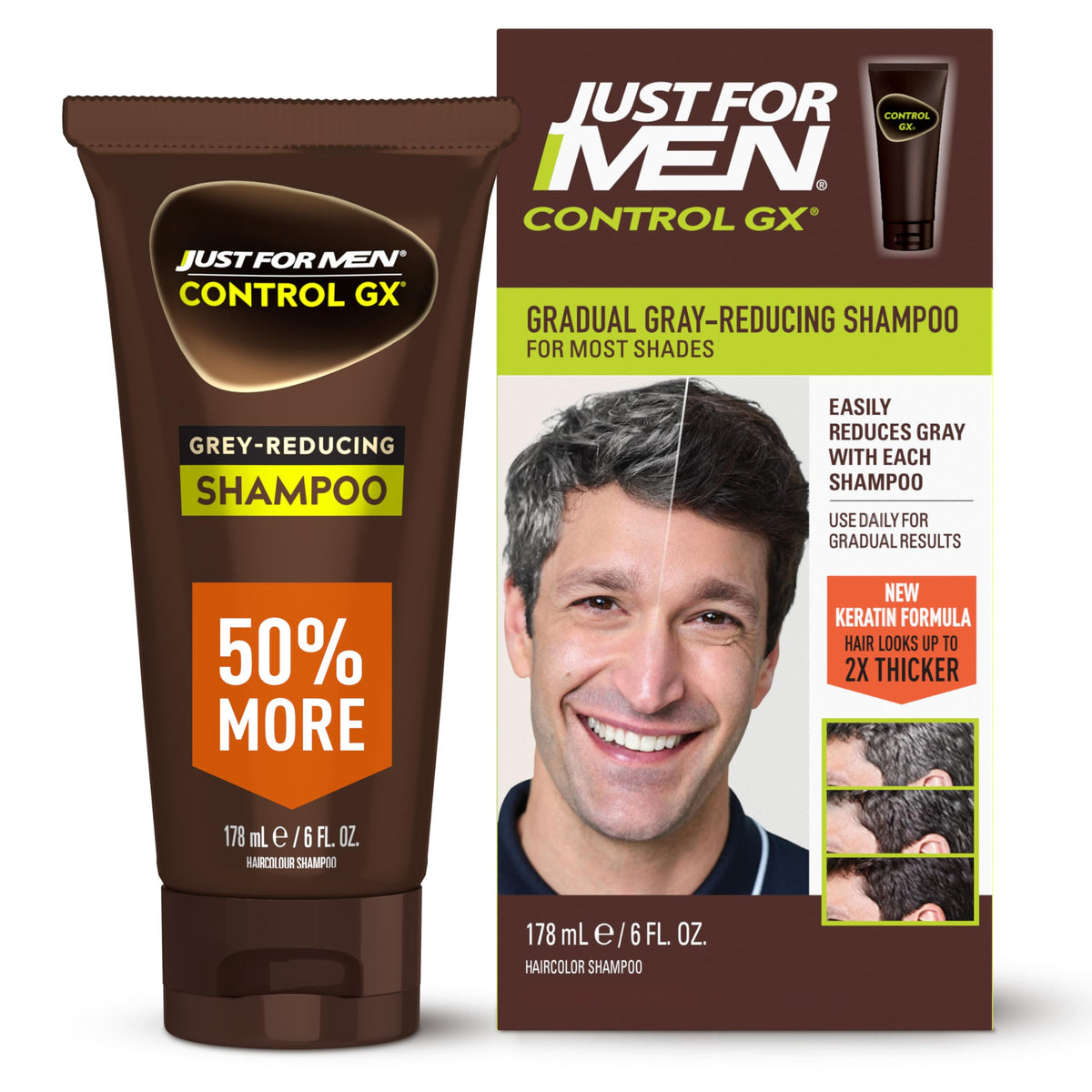 Just for Men Control GX Gray Reducing Shampoo front view 6 Fl Oz