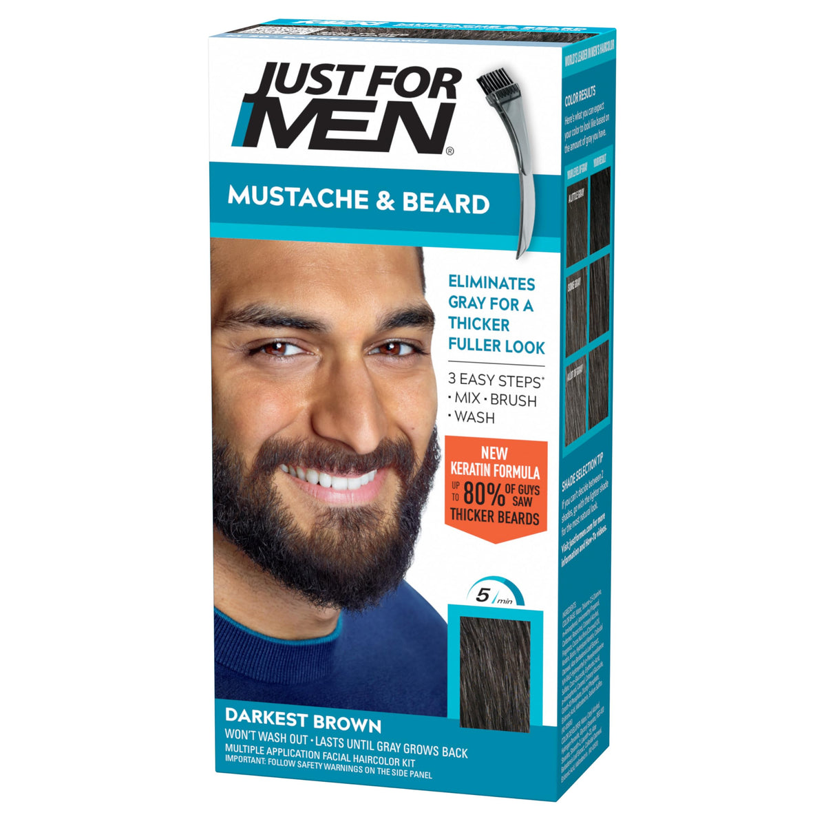 Just For Men Mustache & Beard Darkest Brown M-50 packaging front view