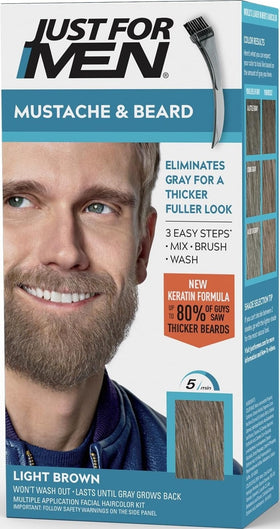 Just for Men Mustache & Beard Dye Light Brown M-25 packaging front view