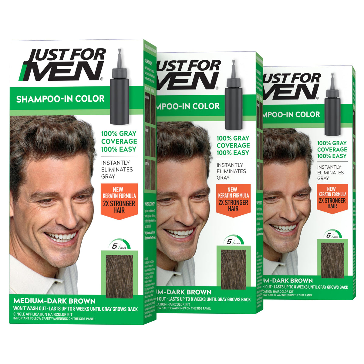 Just for Men Shampoo-In Color Medium-Dark Brown 3 Pack front view