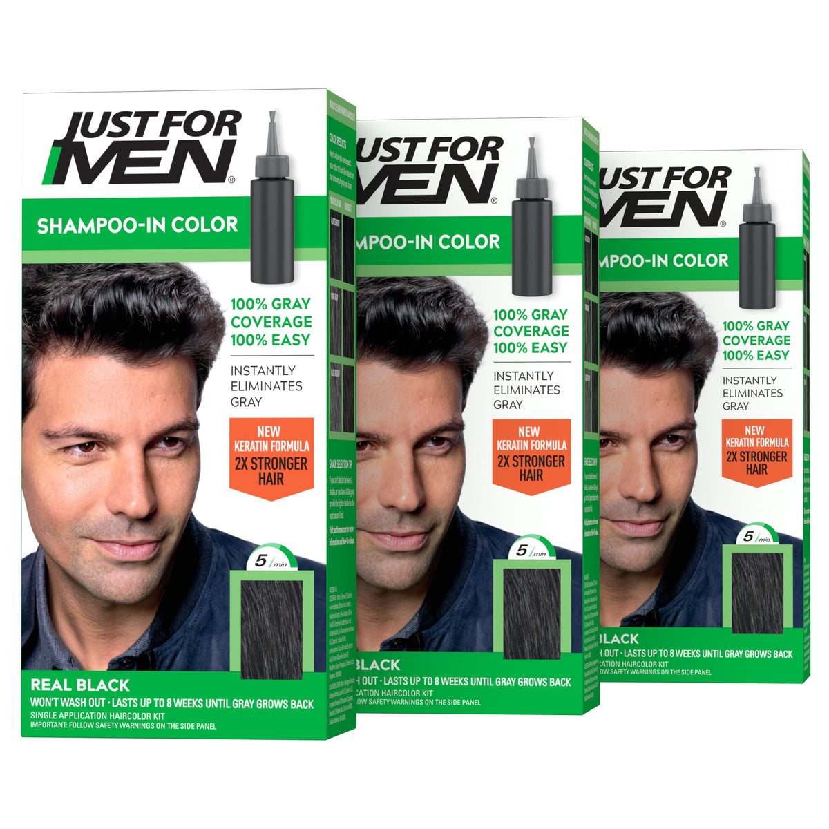 Just for Men Shampoo-In Color Real Black H-55 front view