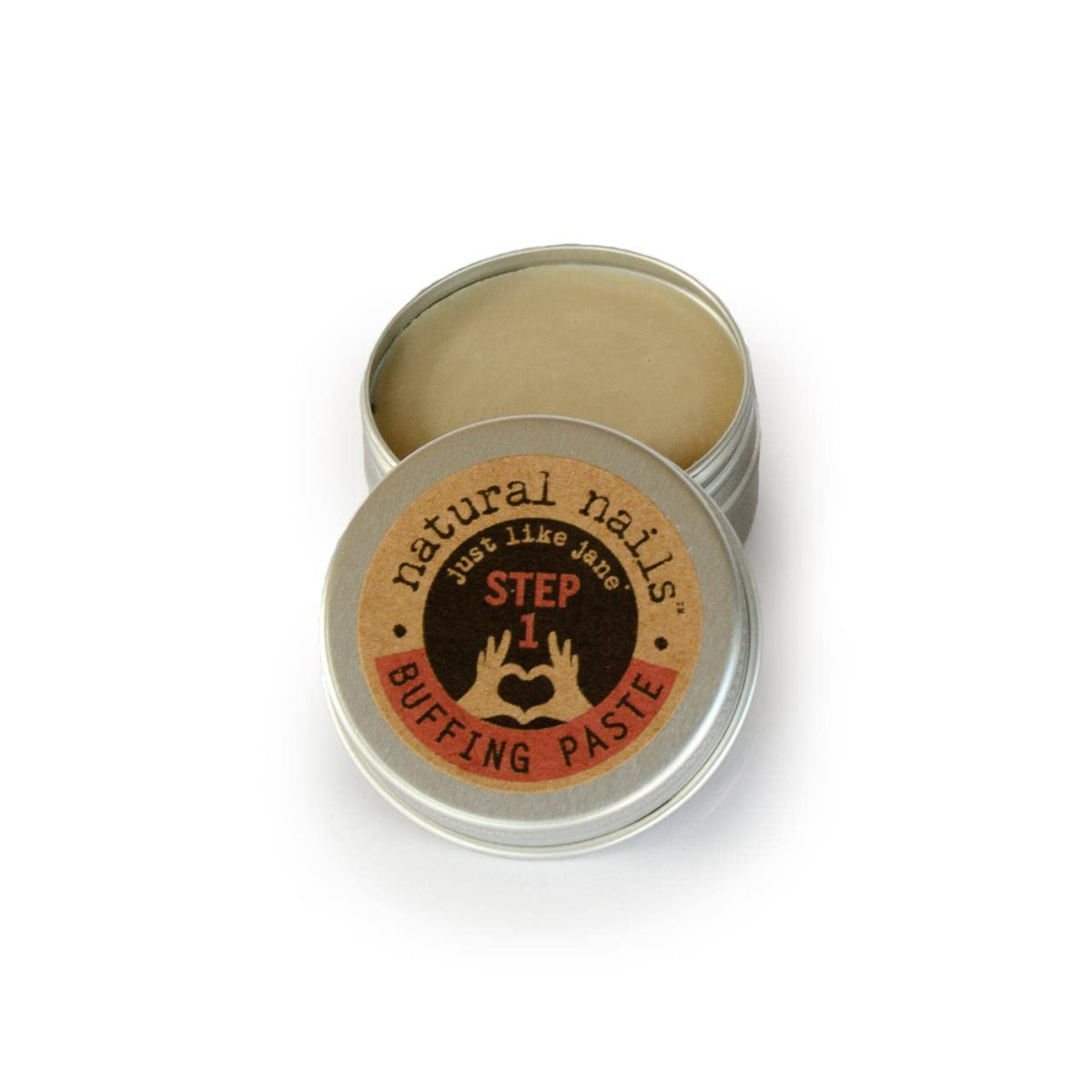 Just Like Jane Natural Nails Gentle Buffing Paste front view in eco-friendly tin