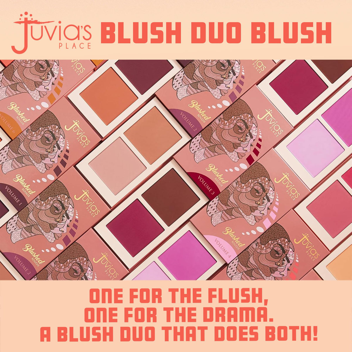 Juvia's Place Duo Blush Vol 6 on vanity with makeup