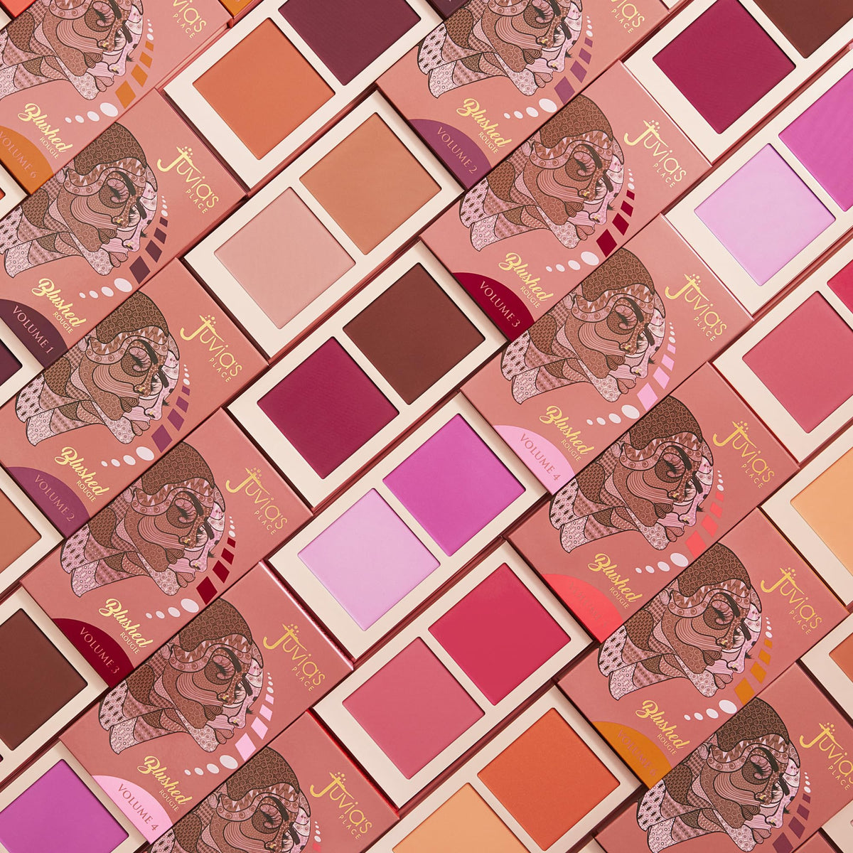 Juvia's Place Duo Blush Volume 3 with makeup application tools