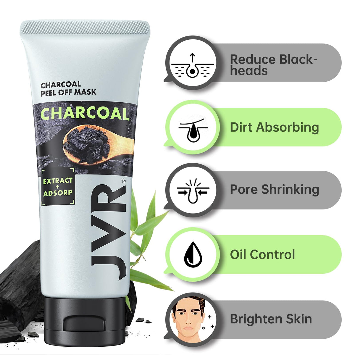JVR Charcoal Peel Off Face Mask application on skin